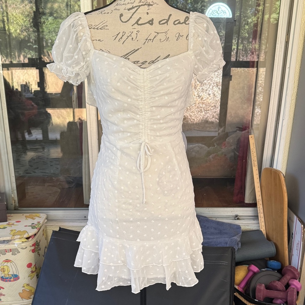 Princess Polly White Polka Dot Mini Dress. Size 2 (fits more like 0)